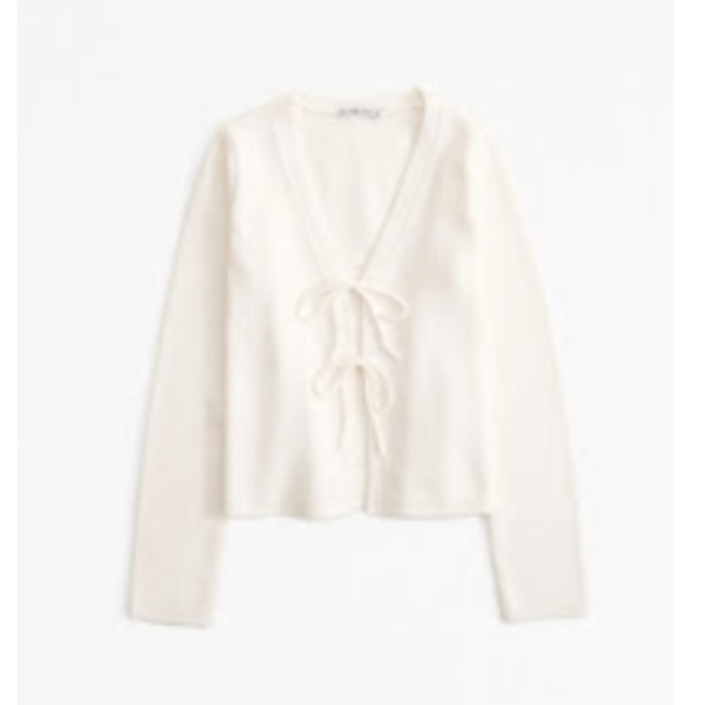 Abercrombie cream tie-front cardigan L NWT